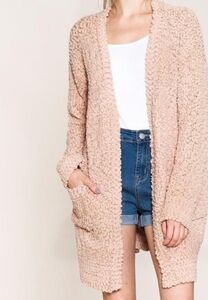 Listicle oversized popcorn knit cardigan sweater